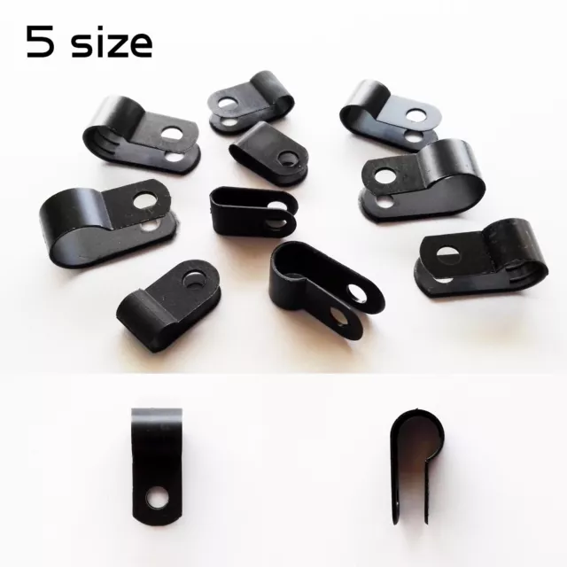 25/100 Black Nylon Cable Clamp Clip UV Resistant Wire Electrical Hose Loop Fixer