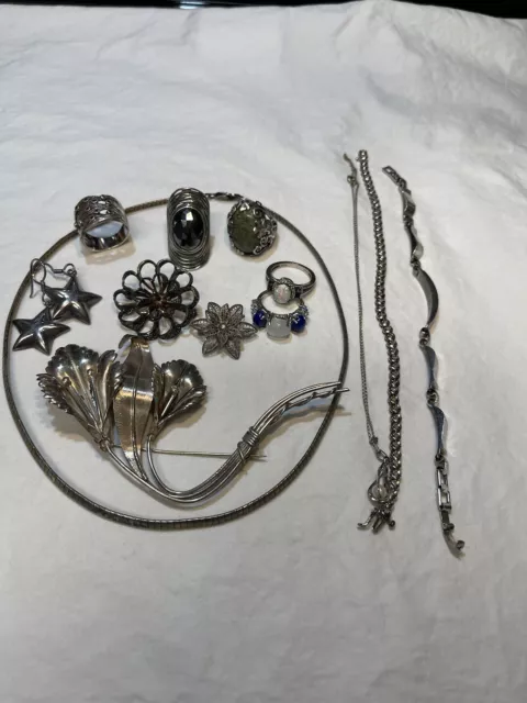 HEAVY 133G VINTAGE Sterling Jewelry Lot Not Scrap Rings Necklaces ...