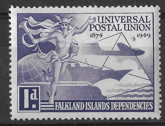 FALKLAND ILDS DEPENDENCIES, KGV1 1949 UPU, 1d SG G21, MNH SINGLE