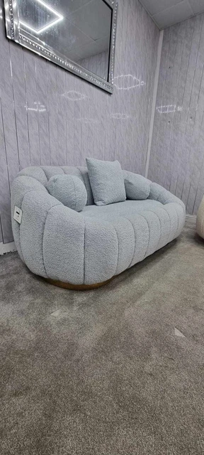 Cloud Boucle Grey Cream Fabric Sofa 3 & 2 Seater