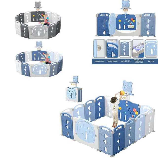14Panels Baby Laufgitter Kinder Absperrgitter Krabbelgitter Schutzgitter Tragbar