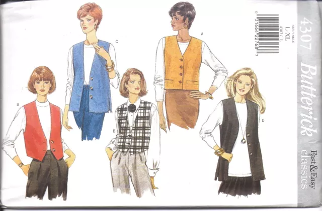 UNCUT Butterick Vintage Sewing Pattern Misses Semi Fitted Vest 4307 OOP EASY FF