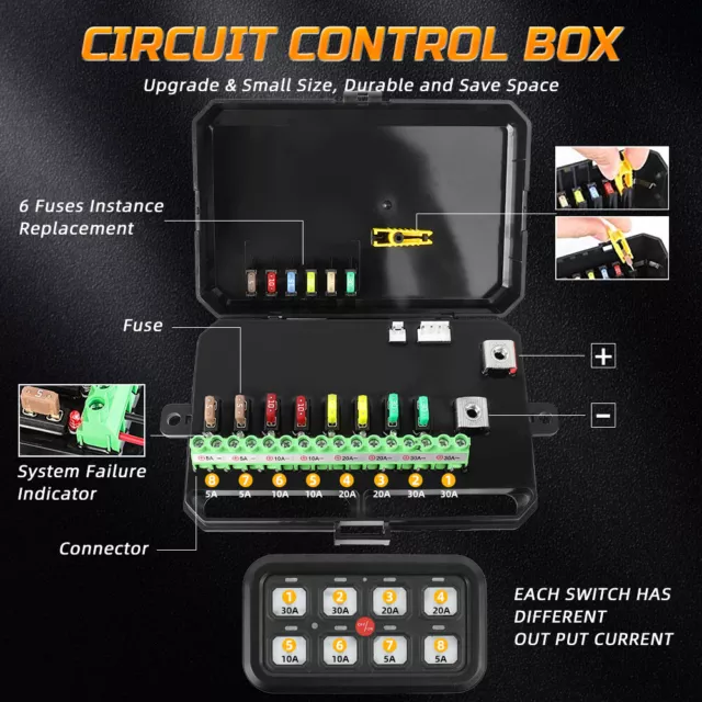 8 Gang RGB Switch Panel w/ bluetooth Controller for Off Road Lights Bar 12V-24V 3