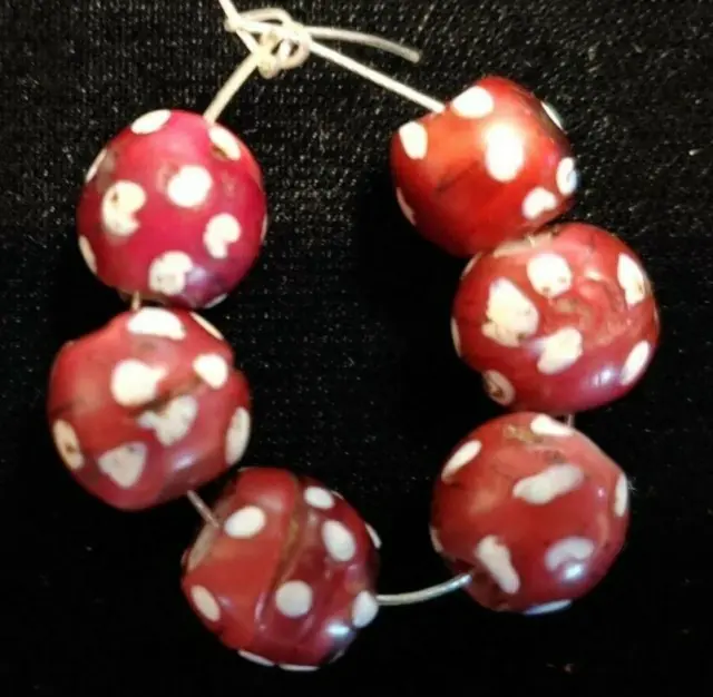 Old African Trade Venetian Glass Red/White Red-Heart Skunk Beads