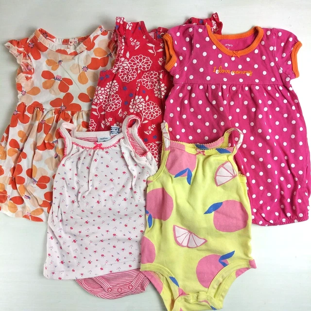 5pc Baby Girl Clothes Lot 6 Months Bodysuits and Dress Outfits