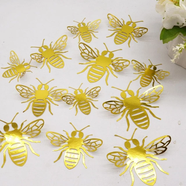 Pegatina de pared abeja hueca abeja dorada papel pegajoso fuerte hogar