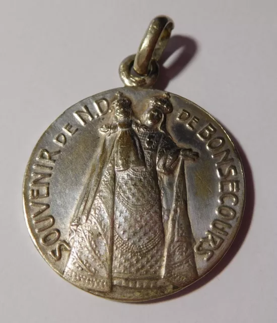 Medaille religieuse ancienne " Notre Dame de Bon Secours " - metal argenté