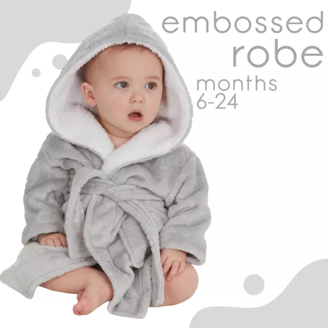 Baby Girls Boys Embossed Sherpa Lined Hood Dressing Gown 6-12 12-18 18-24 Months