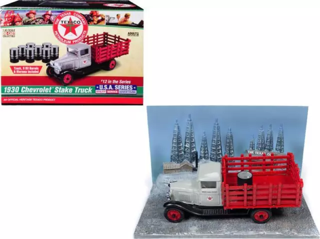 1930 Chevrolet Stake Truck, Eight Oil Barrels, Oil Derricks Diorama Texaco 1:43