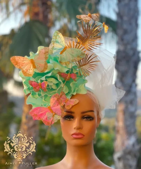 Kentucky Derby Butterfly Hat Mint Green Pink Pastel Fascinator Bridal Del Mar