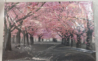 Colorido arte de pared de lona con flores de cerezo