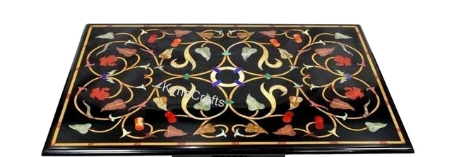 24x48 Inches Black Marble Patio Table Handmade Dining Table Top from Cottage Art