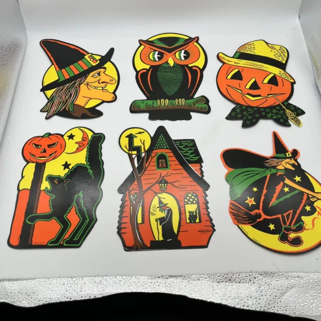 6 Vintage RETRO Styled BEISTLE Repro HALLOWEEN DECORATIONS Die-cut Cutouts