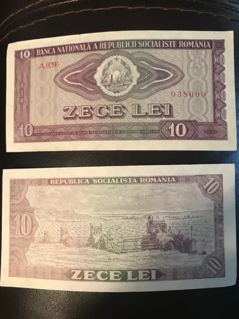 Romania 10 LEI 1966 Tractor Harvest Scene Mint Uncirculated Set Of 2 Bills