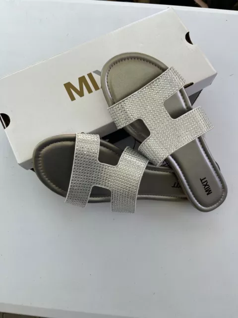 Shoes Mixit Silver Grady Slides Sandals size 10 NEW IN THE BOX