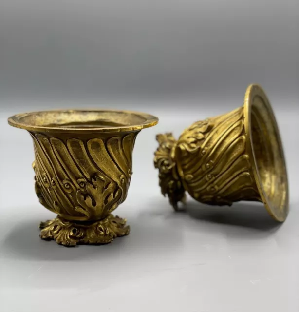 A Very Fine Pair of 19th Century French Louis 14th, Decorated Gilt Bronze Urns