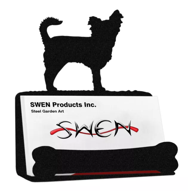 SWEN Products LONG HAIR CHIHUAHUA Dog Black Metal Business Card Holder