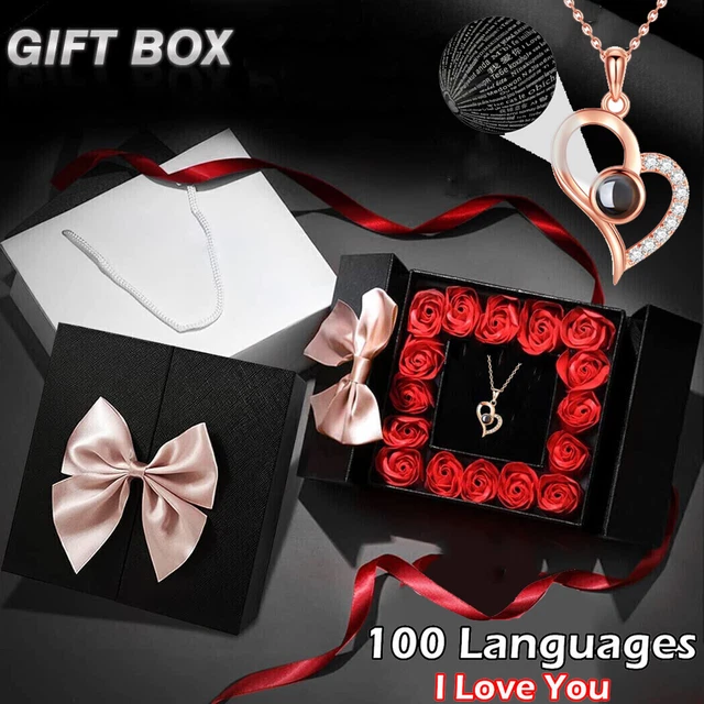 Konservierte Rose Geschenkbox Mit Herz-Halskette Für Mama | Acryl-Display, Schmuckschatulle, Muttertagsgeschenk
