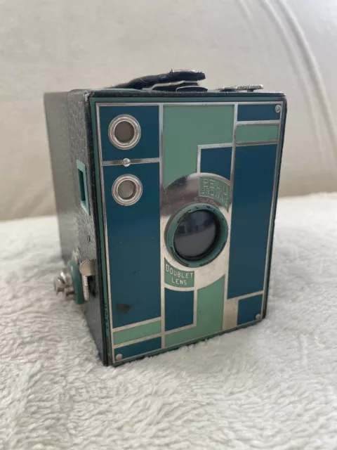 Rare Kodak Teague Green Teal Beau Brownie 2 Camera Box Design Art Deco Vtg