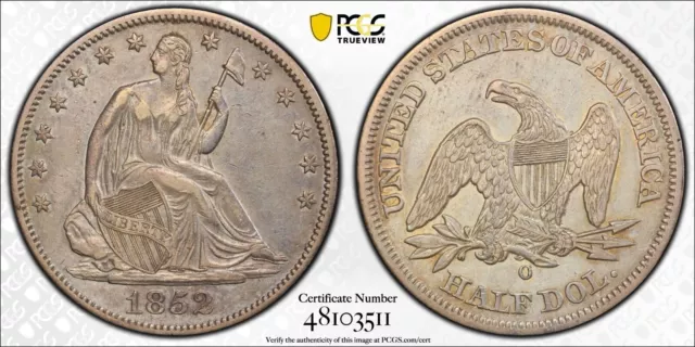 1852-O Seated Liberty Half Dollar 50C PCGS Genuine AU Details (Cleaned)