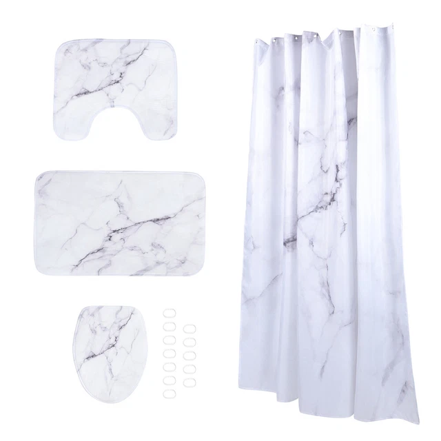 Tuta Impermeabile Set Tappetini Bagno Tenda Doccia Con Struttura Marmo Poliestere