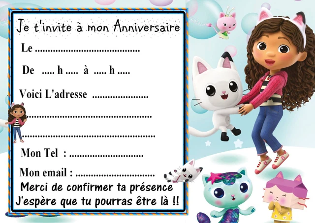 Invitation Anniversaire Gabby Chat à Imprimer Gratuit 10 CARTES INVITATION anniversaire avec ou sans enveloppe Gabby et la