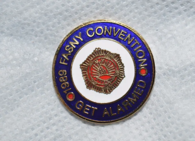 New York Vol Fire Assn 1989 Convention 'Get Alarmed" 1" Metal Lapel Pin