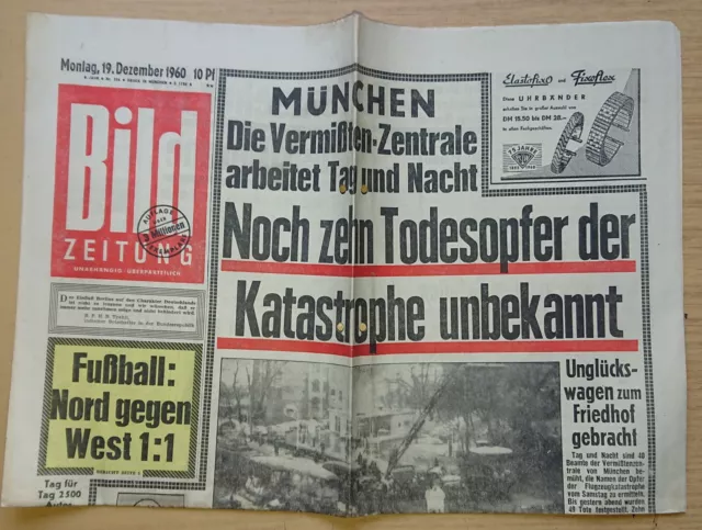 Bild Zeitung 19.12.1960 u.a. Flugzeug-Absturz München + New York Geburtstag