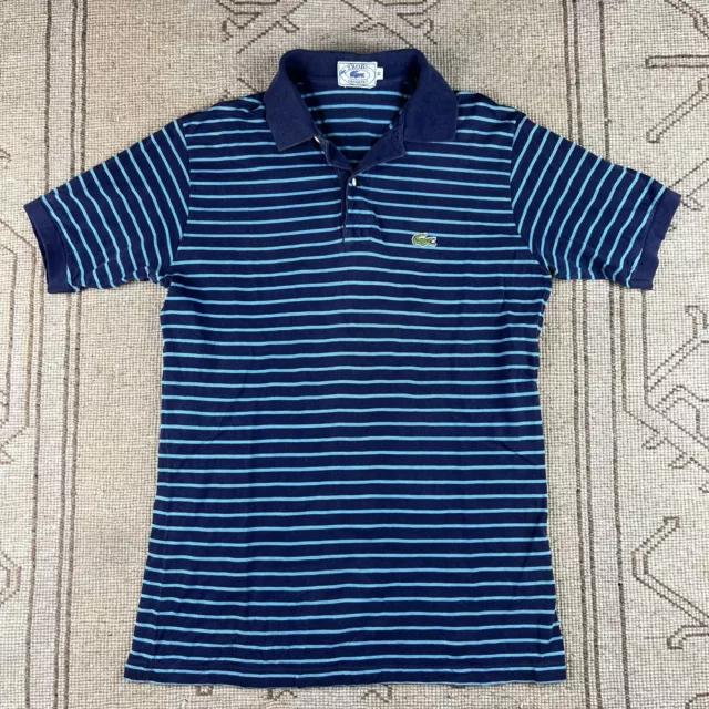 Vintage Izod Lacoste Blue Striped 90s Polo Shirt Size Medium