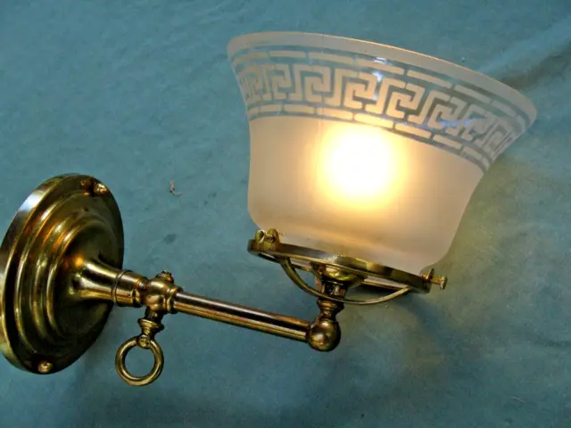 Sconce Antique, Hall, Bedroom, Entry, Gas to Elec. 1880 + - , Greek Key Shade.