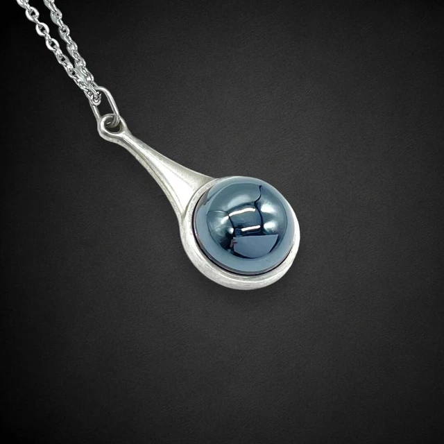 Sterling Silver .925 Oval Hematite Small Handmade Pendant Necklace 18
