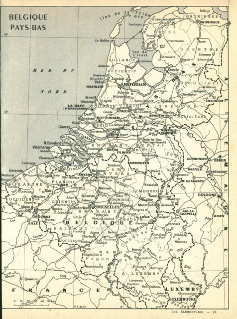 Document planche ancienne carte Belgique issue de livre 1967