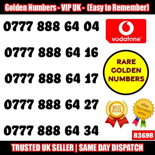 Golden Numbers VIP UK SIM - Easy to Remember & Memorize Numbers LOT - B369B