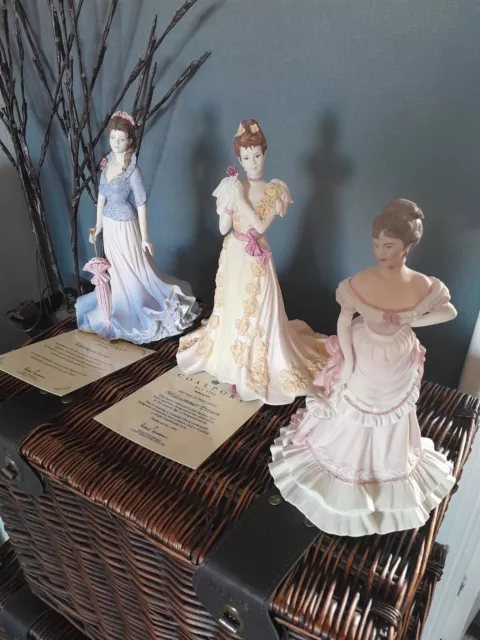 3 x Coalport Age of Elegance Figurines MIDSUMMER DREAM,KENSING PARADE,PROMENADE