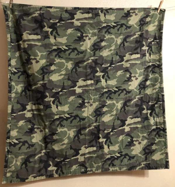 Handmade Camo Classic Camouflage Green Black Tan Baby Quilt Blanket 40”x40”