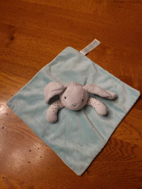 Doudou Plat Carre Obaibi Lapin Bleu Gris Blanc Etoiles État Neuf Jamais Servi
