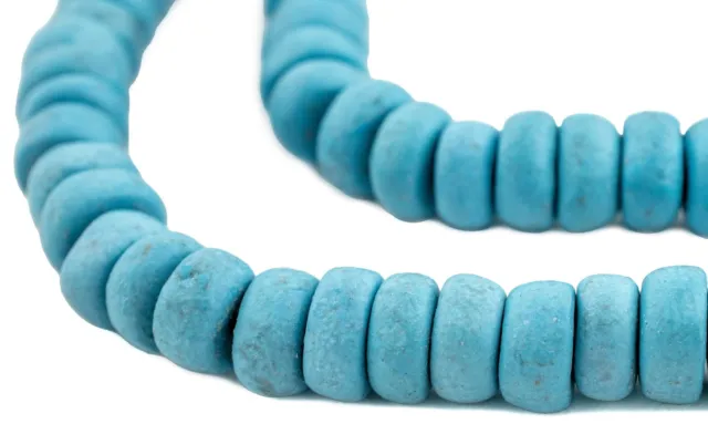 Turquoise Moroccan Pottery Beads Rondelle 14mm Morocco African Blue Disk Clay