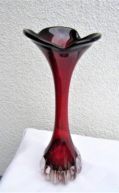 vintage ruby red vase clear cover heavy noble shape ASEDA 30cm 2