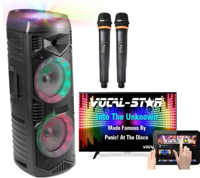 Vocal-Star T200 Portable Karaoke Machine, Lights 2 Mics Bluetooth Grade A XD37