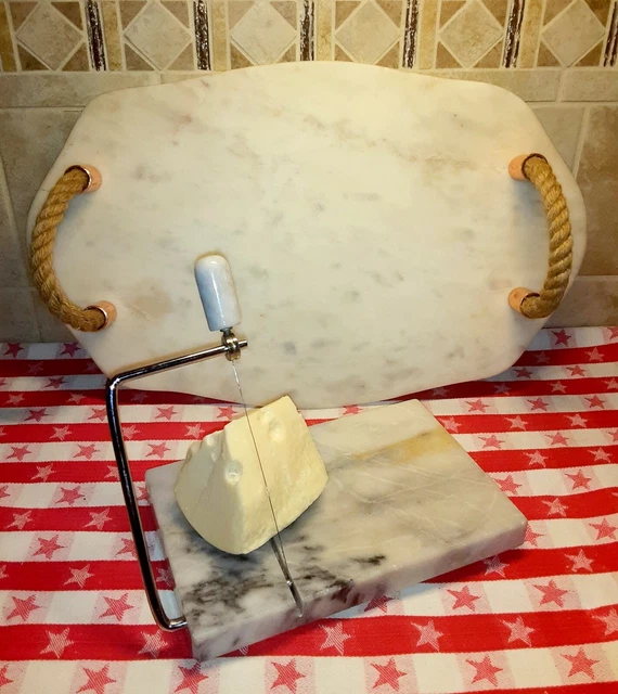 Cheese Slicer & Handled Charcuterie Cutting Board~Solid Marble~Lot of 2~Vintage