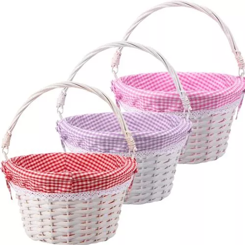 3 Pieces Easter Basket Handmade Woven Easter Eggs Hunt Basket Wicker Basket w...