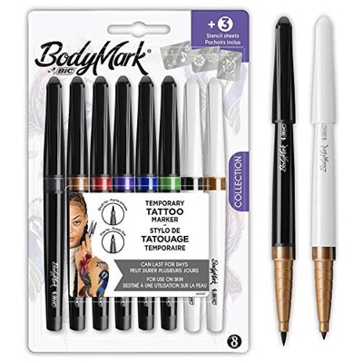 6 Pennarelli Tatuaggi Temporanei BIC BIC BodyMark Kit Tattoo Temporanei 9 Stencil 