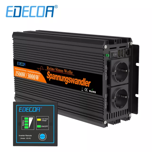 EDECOA 3000W 6000W Spannungswandler 12V 230V Wechselrichter Inverter LCD  USB V3