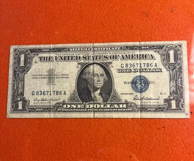 1957 One Dollar Blue Seal Series B Note Silver Certificate Old US Bill $1 Money