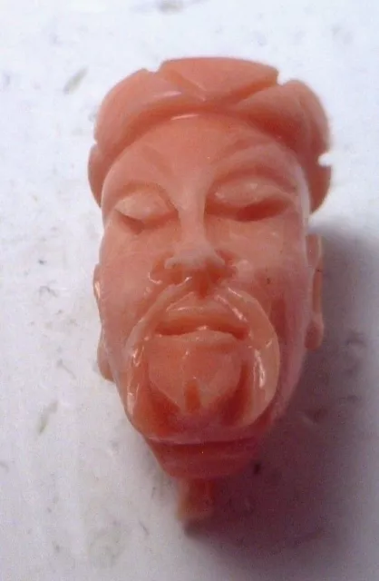 NOS Antique Genuine Undyed Coral Warrior Emperor Asian  Stone Drilled #OK73