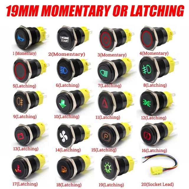 19MM 12V LED Power Symbol ON-OFF Druckknopf Schalter Latch Metall ...