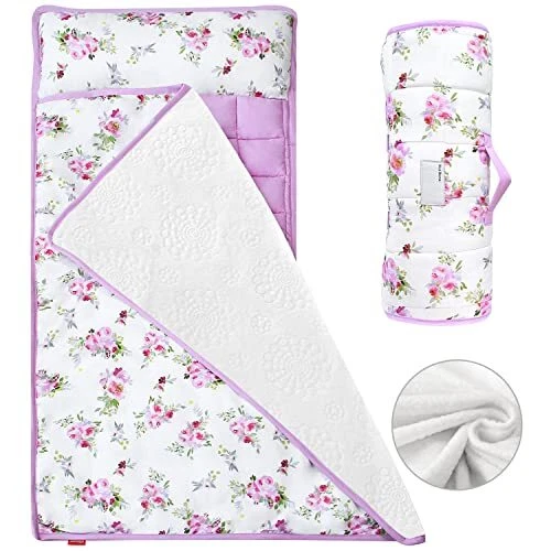 Estera de siesta para niños pequeños floral, cálida para niños con almohada extraíble