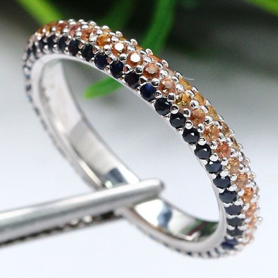 CLR Naturel Chauffé Déguisement Clr Saphir & Zircone Long Boucles 925 Argent 