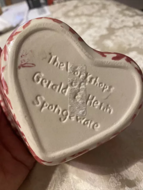 Roseville Pottery Red Spongeware Heart Shaped Bowl Dish USA Gerald Henn 2