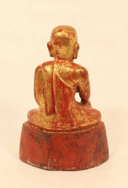 Antique Burmese Shan seated Buddha in wood and red lacquer sale 3